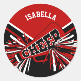 📣チアリーダー – 赤、黒、白 ラウンドシール