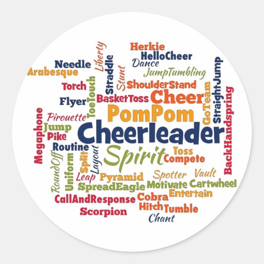 チアリーダーWord Cloud (応援リーダー) ラウンドシール (正面)