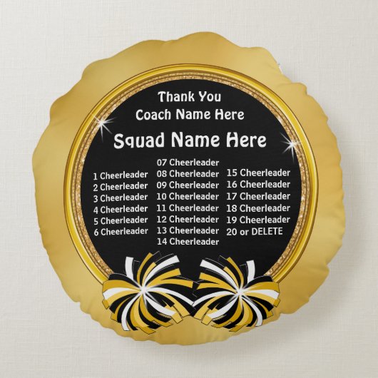 チアリーティングのコーチのギフトのアイディア、すべての名前ありがとう ラウンドクッション (裏面)