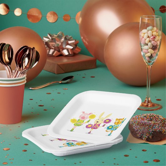 チアリーティングアニマルトリオピグバニーアンドキャット ペーパープレート