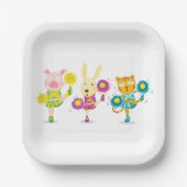 チアリーティングアニマルトリオピグバニーアンドキャット ペーパープレート (正面)