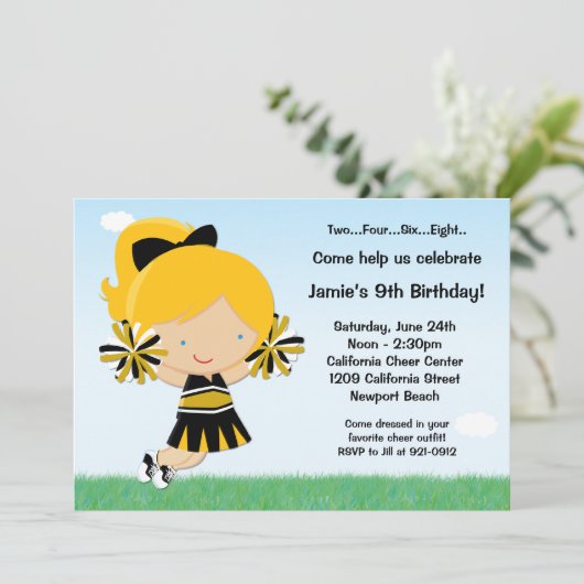 チアリーティングガールズバースデーパーティー招待状 招待状 (スタンド正面)