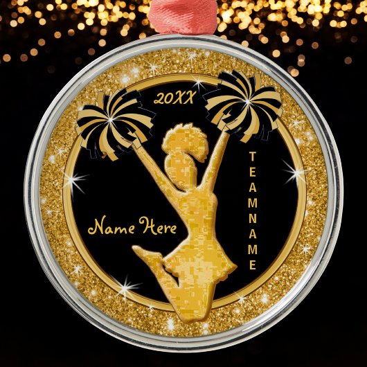 チアリーティングクリスマスオーナメント、ブラックおよび金ゴールド メタルオーナメント