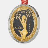 チアリーティングクリスマスオーナメント、ブラックおよび金ゴールド メタルオーナメント (左)