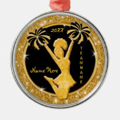 チアリーティングクリスマスオーナメント、ブラックおよび金ゴールド メタルオーナメント (正面)