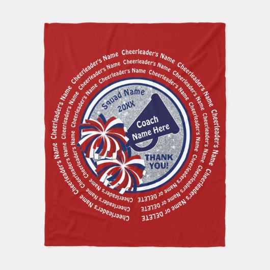 チアリーティングコーチギフトアイディア赤白青応援 フリースブランケット (正面)