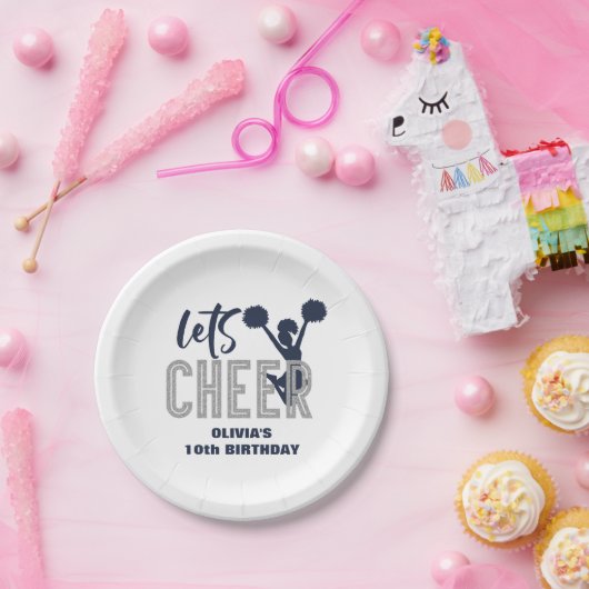 チアリーティングシルバーアンドネイビー応援誕生日 ペーパープレート (パーティー)