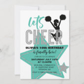 チアリーティングターコイズシルバーブラック応援誕生日 招待状 (正面)