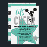 チアリーティングターコイズシルバーブラック応援誕生日 招待状<br><div class="desc">応援だ!チアリーティング誕生日パーティー招待ターコイズ、シルバーグリッターとブラック。</div>