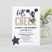 チアリーティングネイビーと金ゴールド応援誕生日 招待状 (スタンド正面)