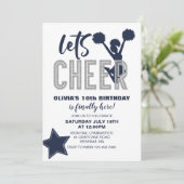 チアリーティングネイビー&シルバー応援誕生日 招待状 (スタンド正面)