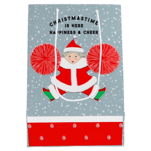 チアリーティングパーソナライズされたクリスマス ミディアムペーパーバッグ (裏面)