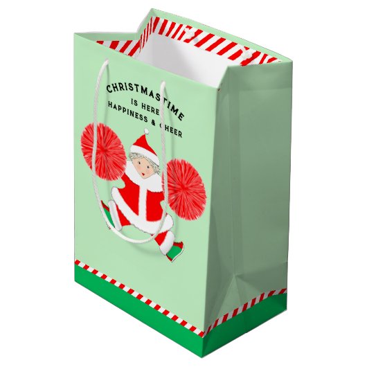 チアリーティングパーソナライズされたクリスマス ミディアムペーパーバッグ (裏面アングル)