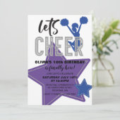 チアリーティングパープルブルー応援誕生日 招待状 (スタンド正面)
