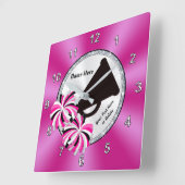 チアリーティングベッドルームアイディア、ピンク応援ウォールクロック スクエア壁時計 (傾斜)