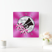 チアリーティングベッドルームアイディア、ピンク応援ウォールクロック スクエア壁時計 (ホーム)