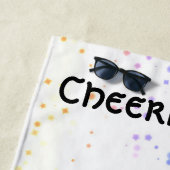 チアリーティングレインボー紙吹雪パーソナライズされたフリース ビーチタオル (インサイチュ)