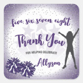 チアリーティング誕生日パーティーパープルありがとう好意 スクエアシール (正面)