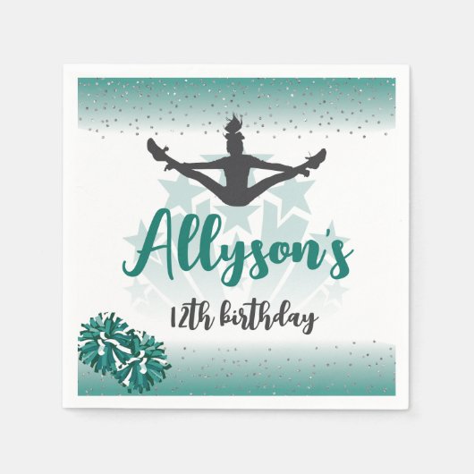 チアリーティング誕生日パーティー、エイジグリーン スタンダードカクテルナプキン (正面)
