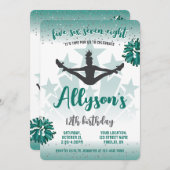 チアリーティング誕生日パーティー、エイジグリーン 招待状 (正面/裏面)