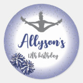 チアリーティング誕生日パーティー、任意の年齢ネイビーブルー ラウンドシール (正面)