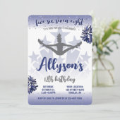 チアリーティング誕生日パーティー、任意の年齢ネイビーブルー 招待状 (スタンド正面)