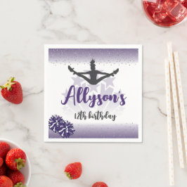 チアリーティング誕生日パーティー、任意の年齢パープル スタンダードカクテルナプキン