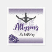 チアリーティング誕生日パーティー、任意の年齢パープル スタンダードカクテルナプキン (正面)