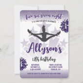 チアリーティング誕生日パーティー、任意の年齢パープル 招待状 (正面)