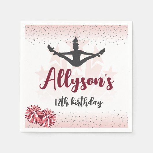 チアリーティング誕生日パーティー、任意の年齢ピンク スタンダードカクテルナプキン (正面)