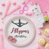 チアリーティング誕生日パーティー、任意の年齢ピンク ペーパープレート (パーティー)