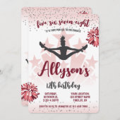 チアリーティング誕生日パーティー、任意の年齢ピンク 招待状 (正面/裏面)