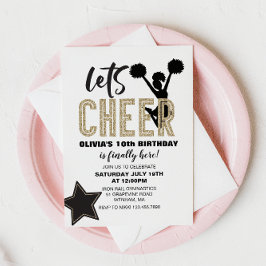 チアリーティング金ゴールド及びブラック応援誕生日 招待状