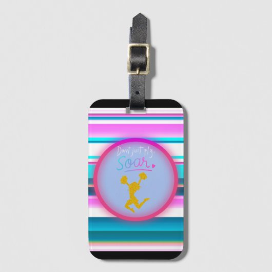 チアリーティング「飛ばすだけじゃない、飛び散る」ストライプ ラゲッジタグ (正面縦)