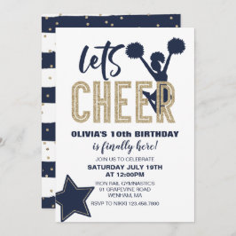 チアリーディング ネイビーとゴールド チア バースデー 招待状