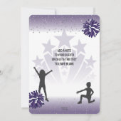 チアリーディング バースデーパーティー、どんな年齢も紫 招待状 (裏面)