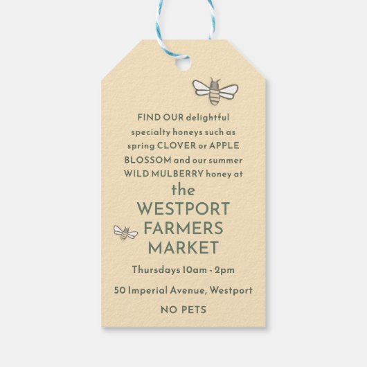 チアリーハニーラベルと様式化された花と可愛いミツバチ ギフトタグ (裏面)