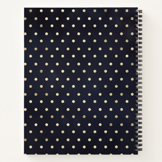 チアリーパーソナライズされたダーネービーブルー金ゴールド水玉模様 ノートブック (裏面)
