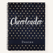 チアリーパーソナライズされたダーネービーブルー金ゴールド水玉模様 ノートブック (正面)