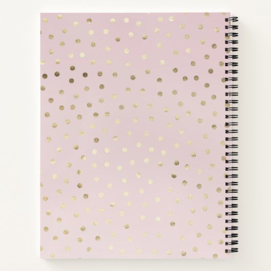 チアリーパーソナライズされたダーピンクと金ゴールド水玉模様 ノートブック (裏面)