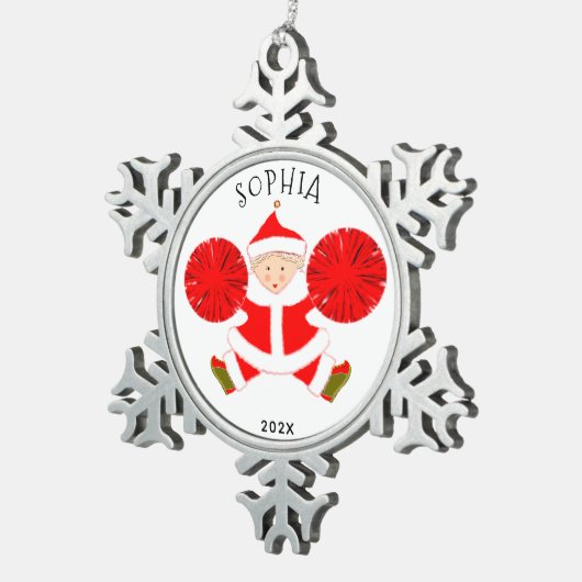 チアリーパーソナライズされたダー スノーフレークピューターオーナメント (右)