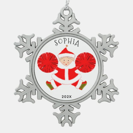 チアリーパーソナライズされたダー スノーフレークピューターオーナメント (正面)