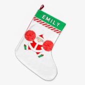 チアリーパーソナライズされたダー ラージクリスマスストッキング (正面 (吊り時))