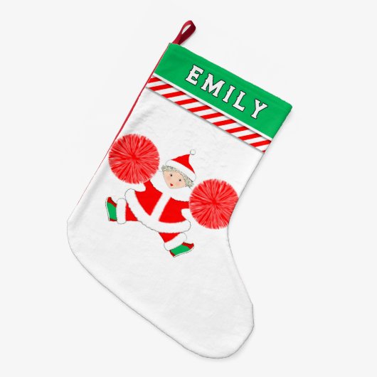 チアリーパーソナライズされたダー ラージクリスマスストッキング (正面 (吊り時))