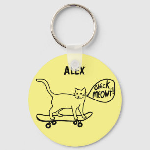 チェおもしろいックMEOWTスケートボードキャットカスタム キーホルダー