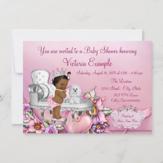 チェアエレガントエスニックプリンセスパールベビーシャワー 招待状 (裏面)