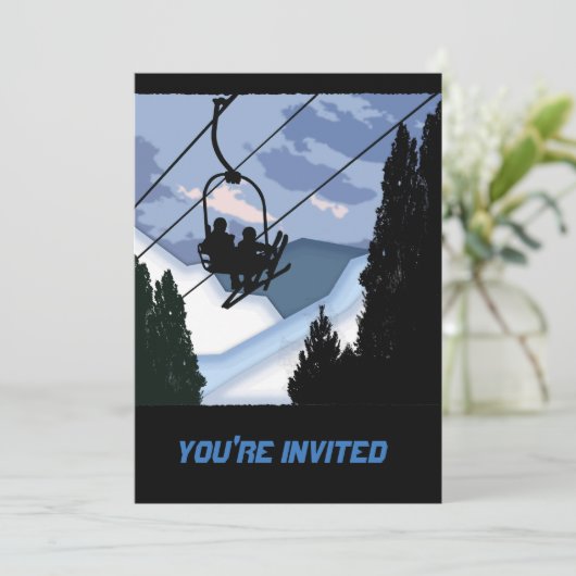 チェアリフト選手がスキーヤーでいっぱい 招待状 (スタンド正面)