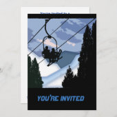 チェアリフト選手がスキーヤーでいっぱい 招待状 (正面/裏面)