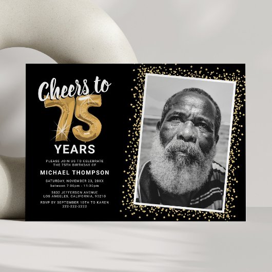「チェアーズ・トゥ・ザ・イヤーズ」75歳の誕生日写真 招待状