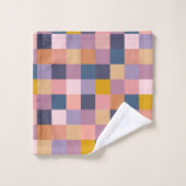 チェカラフルッカー板(紫自然) バスタオルセット (ウォッシュタオル)